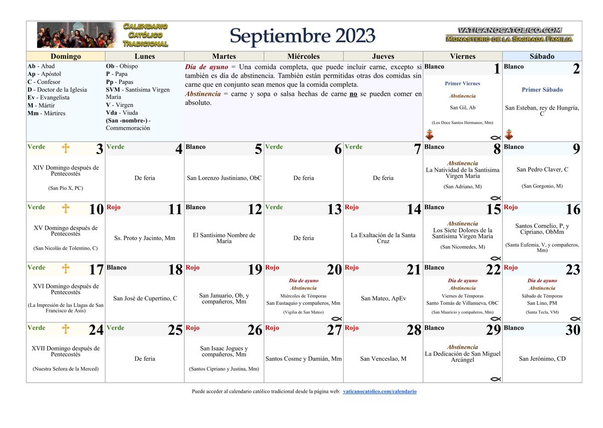 Calendario Católico Tradicional 2023 Santoral Litúrgico 4942